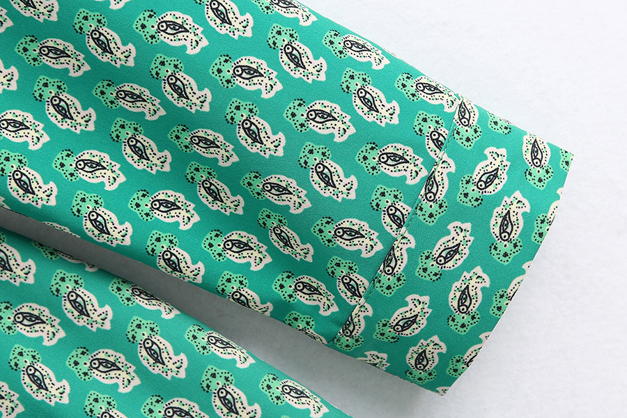 Fashion Green Print Floral Tie Strap Long Sleeve Jumpsuit,Pants