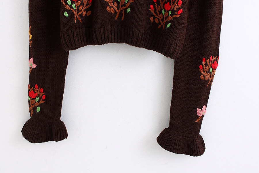 Fashion Brown Jacquard Embroidered Layered Ruffle Sweater,Sweater
