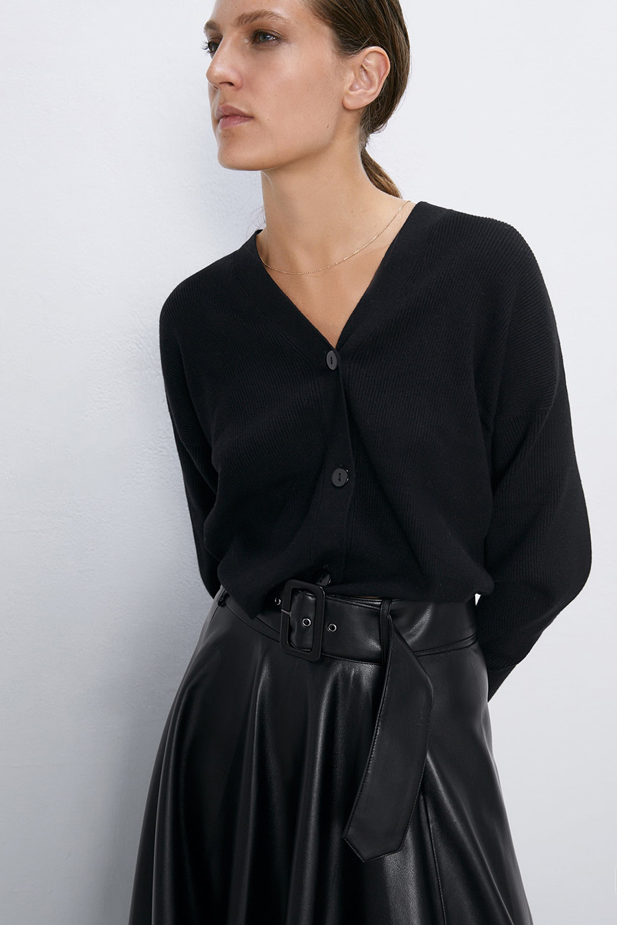 Fashion Black Breasted V-neck Rib Coat,Sweater