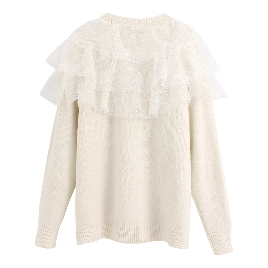Fashion White Stacked Ruffled Patchwork Loose Sweater,Sweater