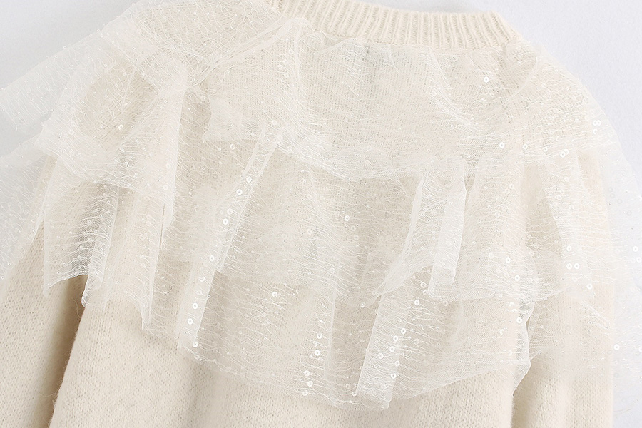 Fashion White Stacked Ruffled Patchwork Loose Sweater,Sweater