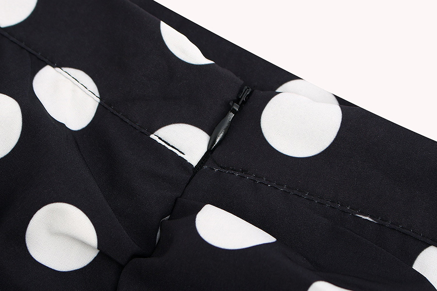 Fashion Black Dots Polka-dot Printed Ruched High-waist Skirt,Skirts
