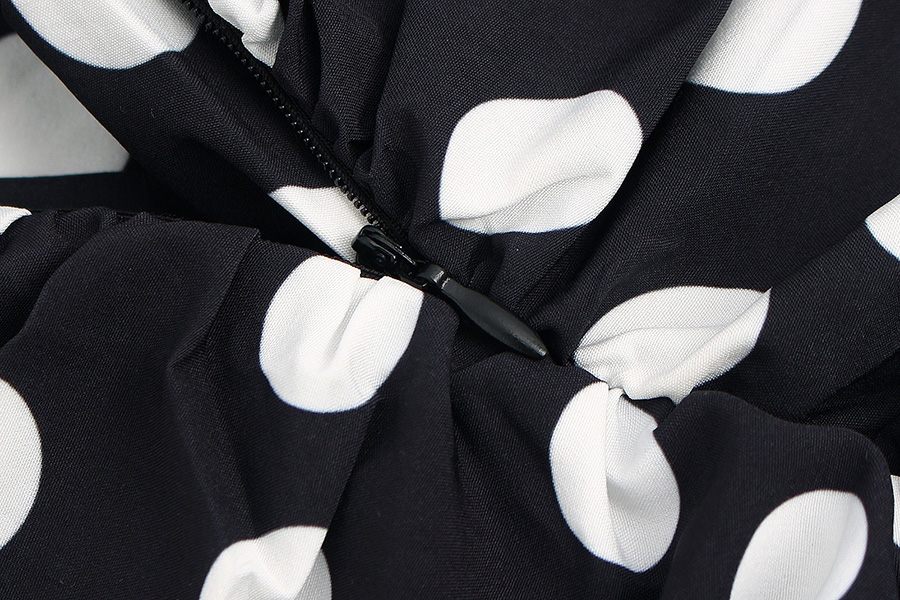 Fashion Black Dots Polka-dot Printed Ruched High-waist Skirt,Skirts