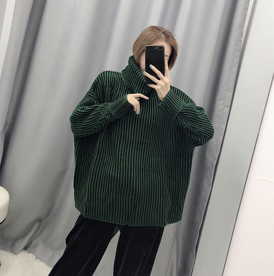 Fashion Sapphire Turtleneck Striped Loose Sweater,Sweater