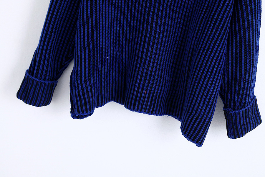 Fashion Sapphire Turtleneck Striped Loose Sweater,Sweater