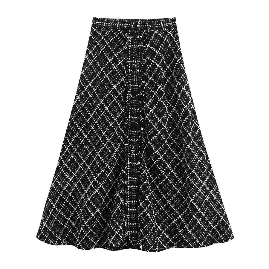 Fashion Lattice Metallic Tweed Skirt,Skirts