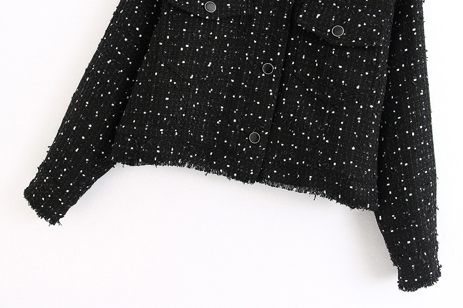 Fashion Black Breasted Tweed Polka Dot Coat,Coat-Jacket