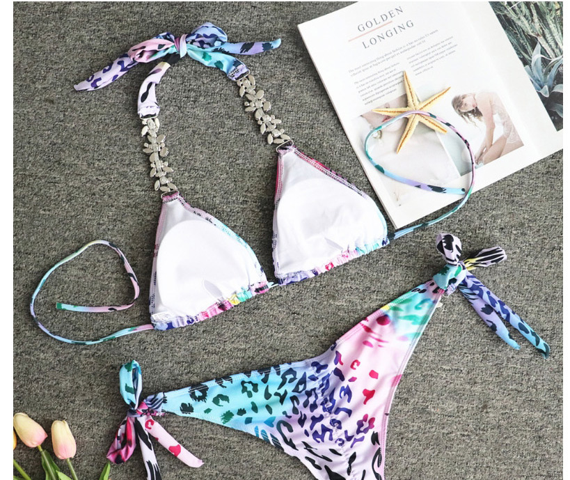 Fashion Color Crystal Diamond Print Lace Up Swimsuit,Bikini Sets