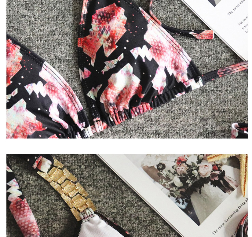 Fashion Serpentine Split Snakeskin Print Backless Metal Tie Strap Split Swimsuit,Bikini Sets