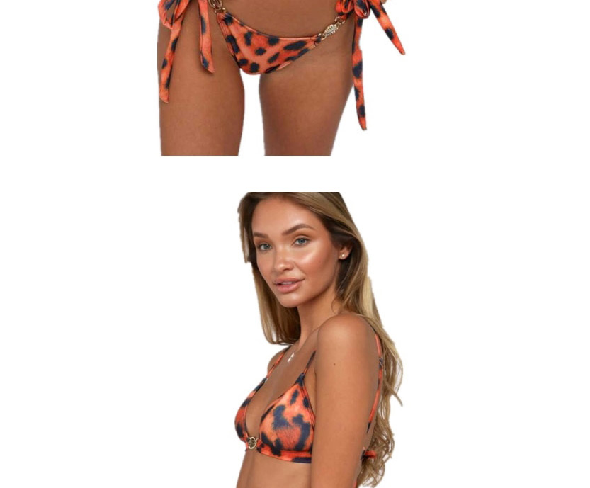 Fashion Orange Leopard Leopard Print Backless Crystal Diamond Tie Band Split Swimsuit,Bikini Sets