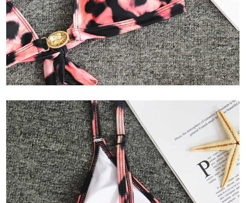 Fashion Orange Leopard Leopard Print Backless Crystal Diamond Tie Band Split Swimsuit,Bikini Sets