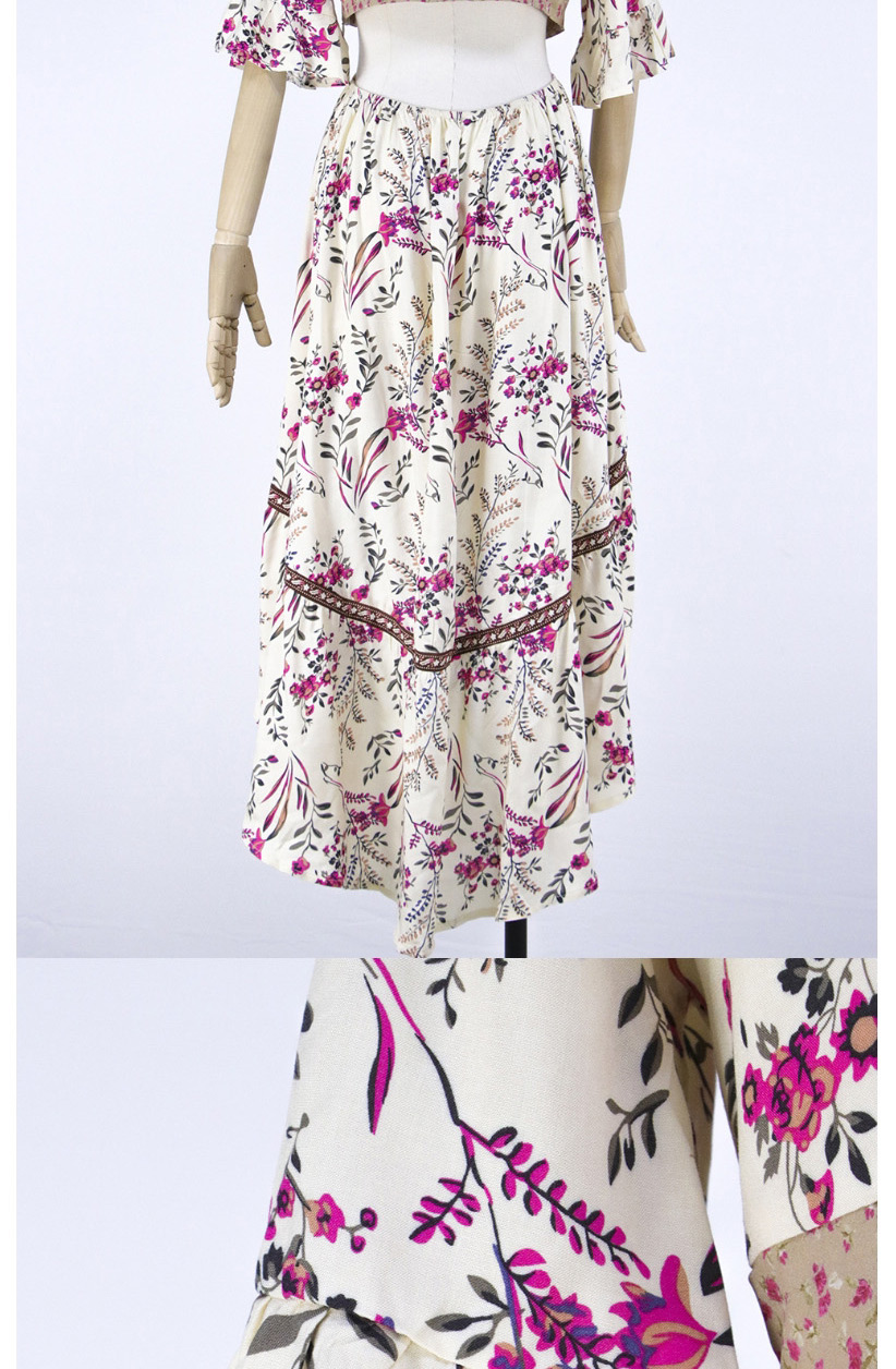 Fashion Apricot Deep V-neck Lace-up Printed Irregular Dress,Long Dress