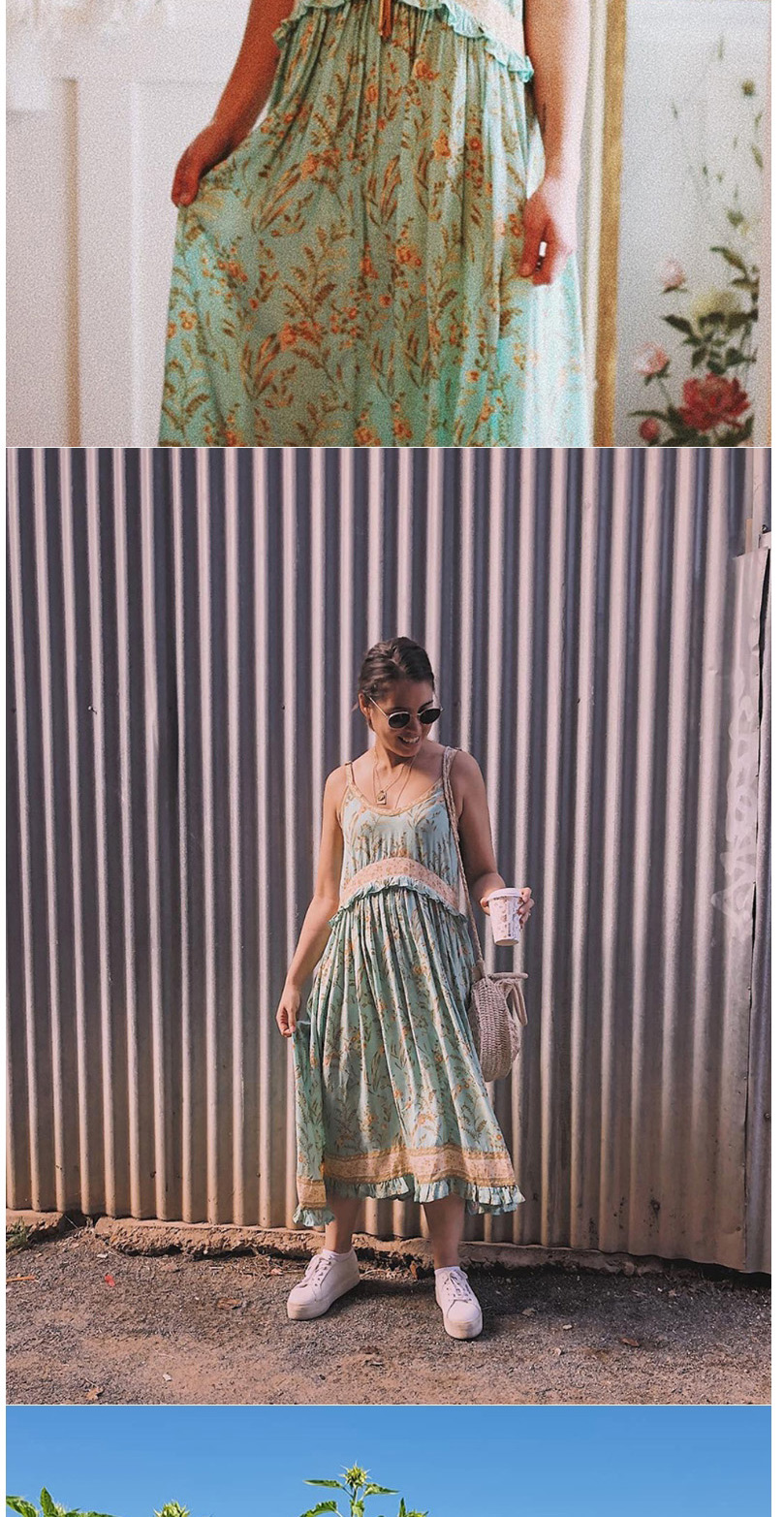 Fashion Apricot Printed Ruffled Camisole Dress,Long Dress