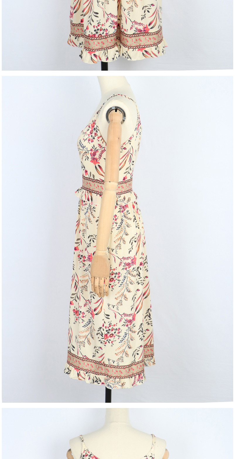 Fashion Apricot Printed Ruffled Camisole Dress,Long Dress