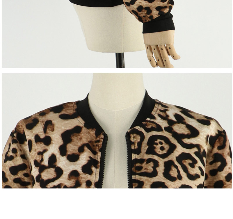 Fashion Black Leopard Print Stand-up Collar Leopard Print Cardigan Baseball Jacket Thin Coat,Coat-Jacket