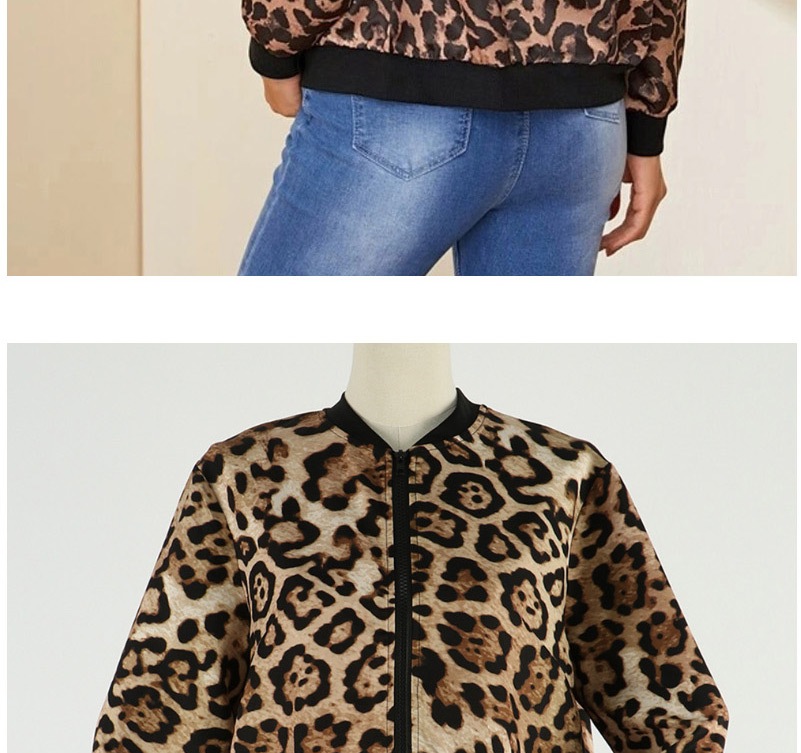 Fashion Black Leopard Print Stand-up Collar Leopard Print Cardigan Baseball Jacket Thin Coat,Coat-Jacket