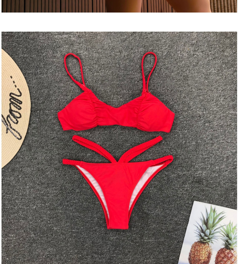 Fashion Red Bandage Pleated Rope Cutout Split Swimsuit,Bikini Sets