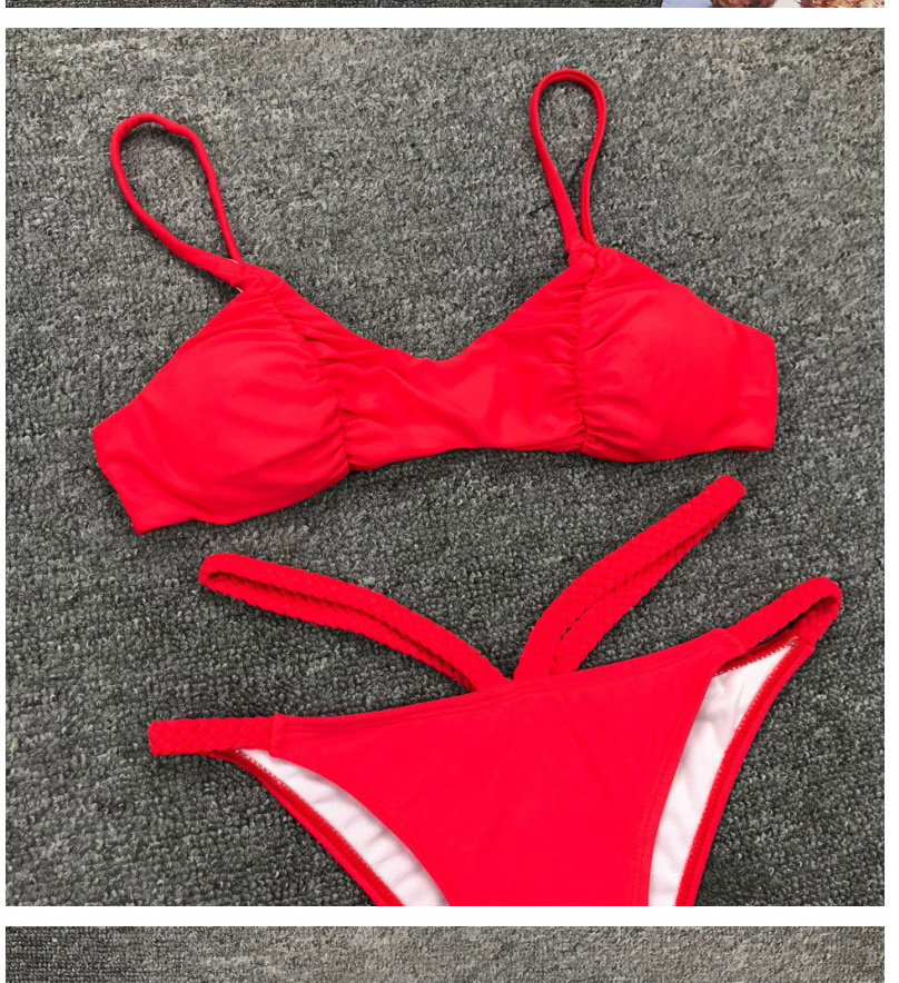 Fashion Red Bandage Pleated Rope Cutout Split Swimsuit,Bikini Sets