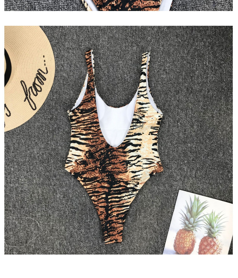 Fashion Tiger Pattern Tiger Print Deep V-neck One-piece Swimsuit,One Pieces
