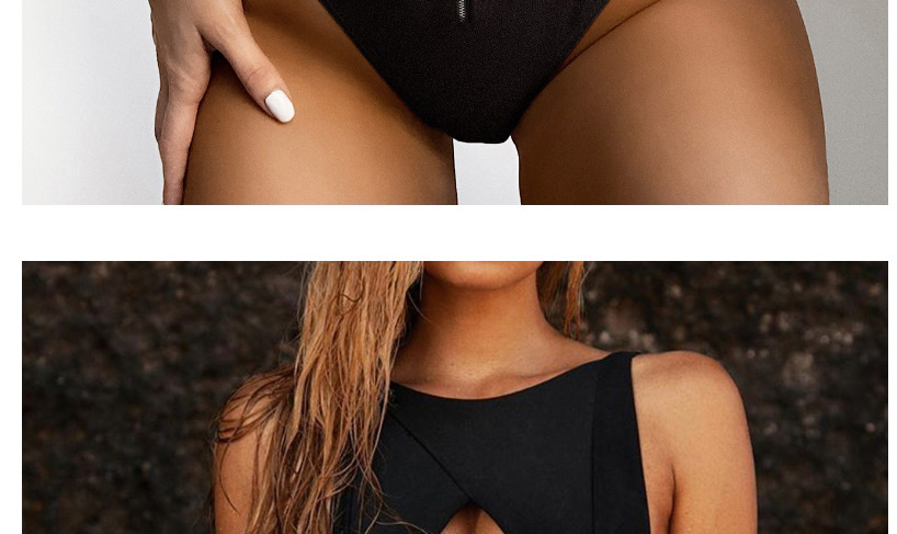 Fashion Black Hollow Zip Leak-back One-piece Swimsuit,One Pieces