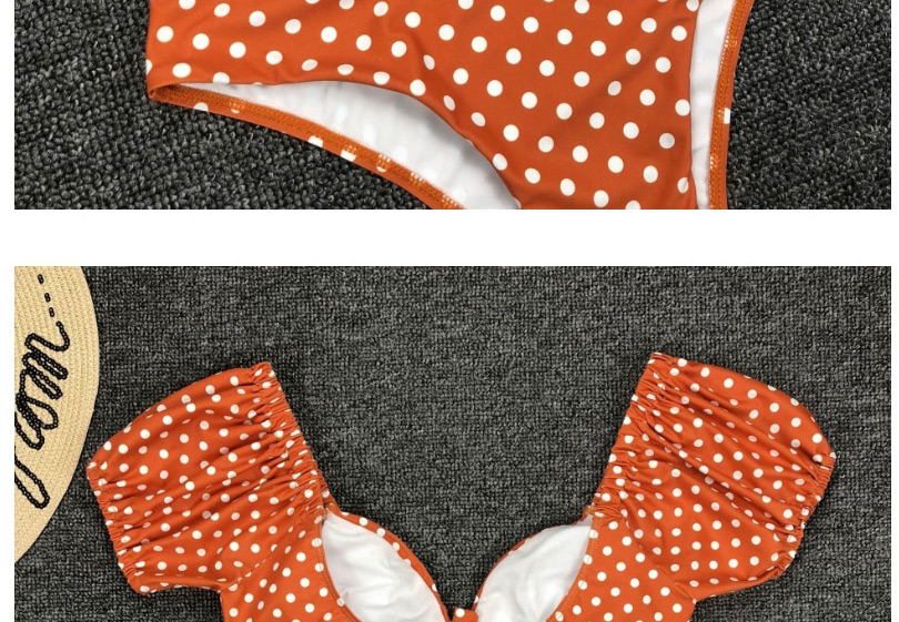 Fashion Orange Puff Sleeve V-neck Split Swimsuit,Swimwear Sets