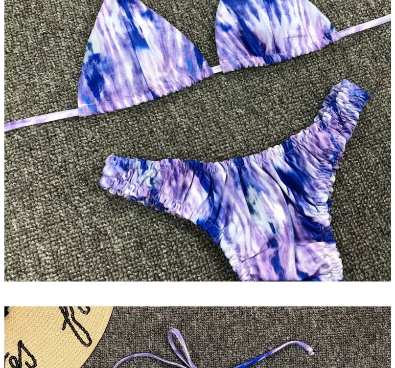 Fashion Purple Tie-dye Halter Elastic Triangle Split Swimsuit,Bikini Sets