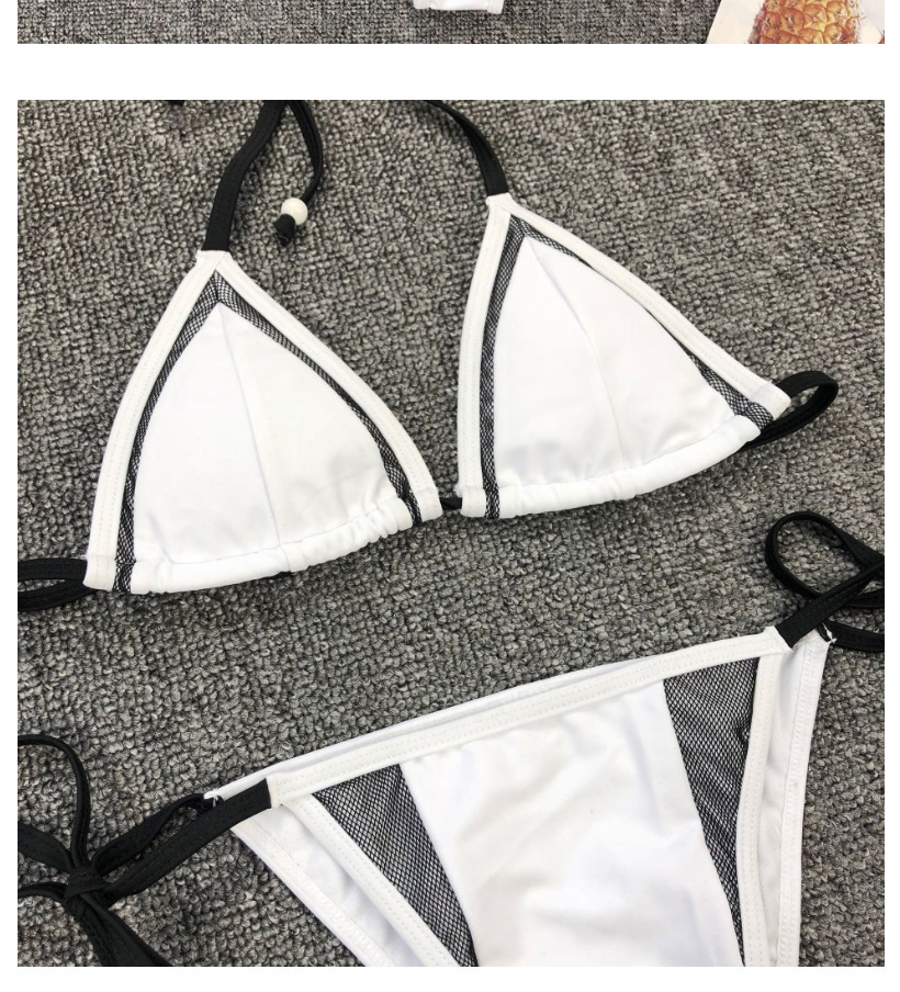 Fashion White Mesh Stitching Lace-up Contrast Split Swimsuit,Bikini Sets