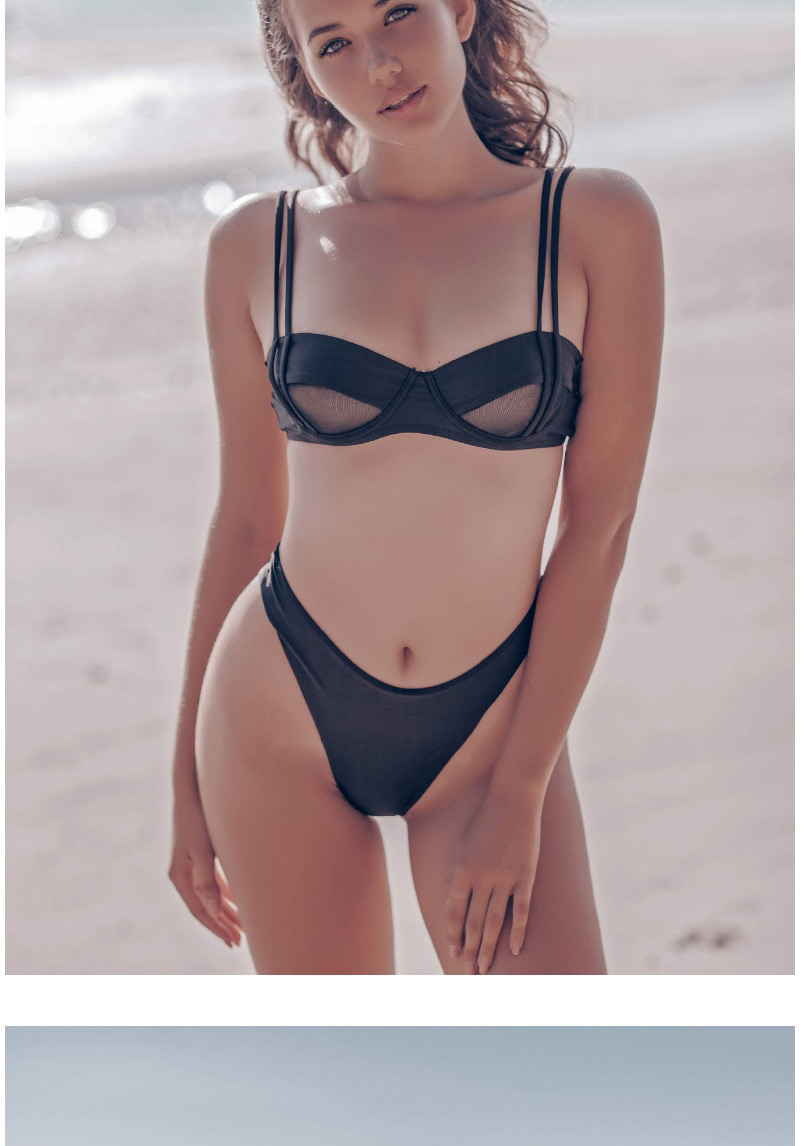 Fashion Black Mesh Stitching Cutout High Waist Split Swimsuit,Bikini Sets