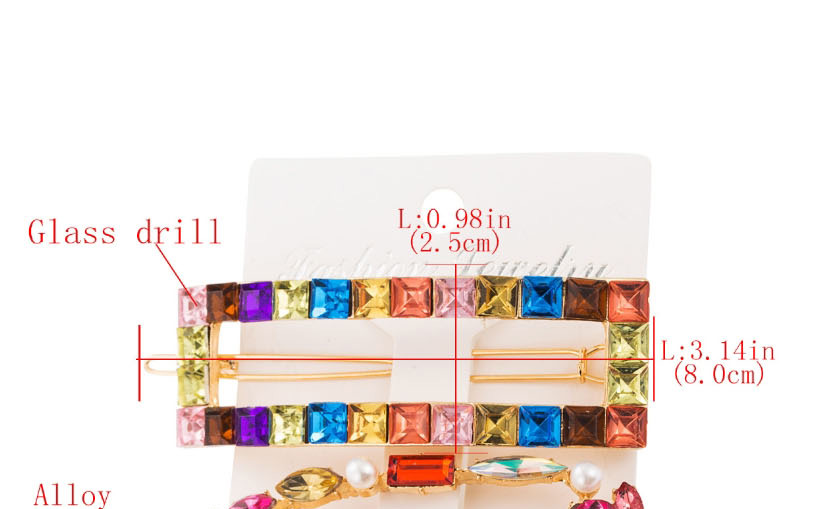 Fashion Color Geometric Alloy Glass And Pearl Hollow Hairpin Set,Hairpins