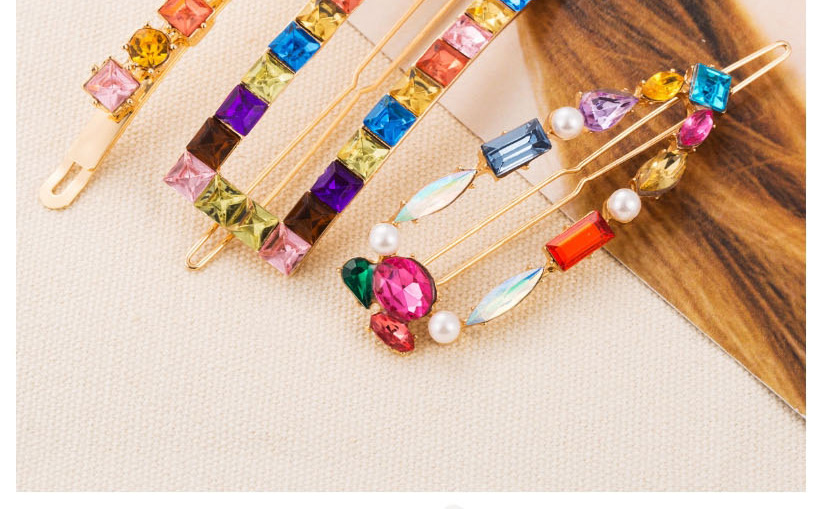 Fashion Color Geometric Alloy Glass And Pearl Hollow Hairpin Set,Hairpins