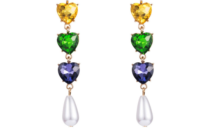 Fashion Color Multi-layer Alloy Glass-set Diamond Love Pearl Earrings,Drop Earrings