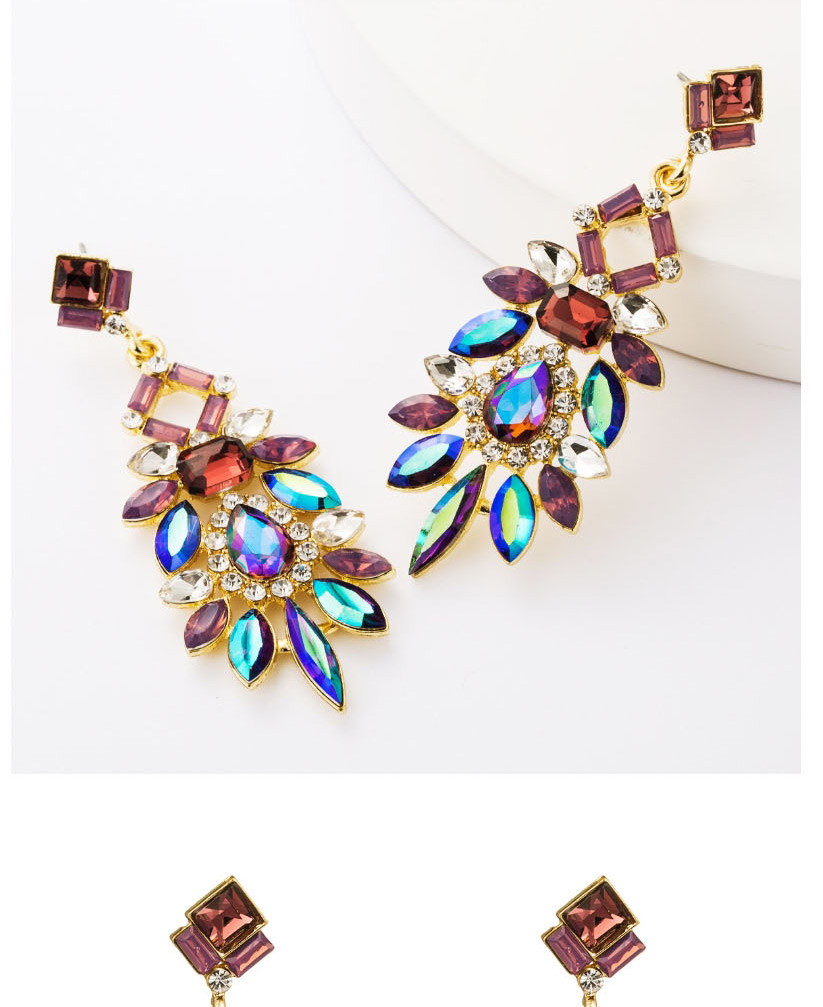 Fashion Purple Alloy Diamond Geometrical Pierced Earrings,Drop Earrings