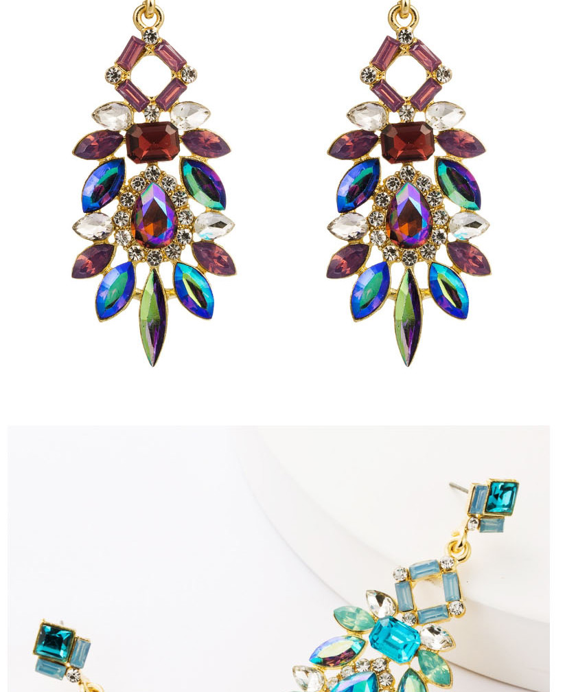 Fashion Purple Alloy Diamond Geometrical Pierced Earrings,Drop Earrings