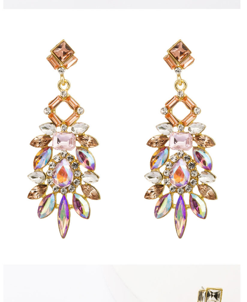 Fashion Pink Alloy Diamond Geometrical Pierced Earrings,Drop Earrings