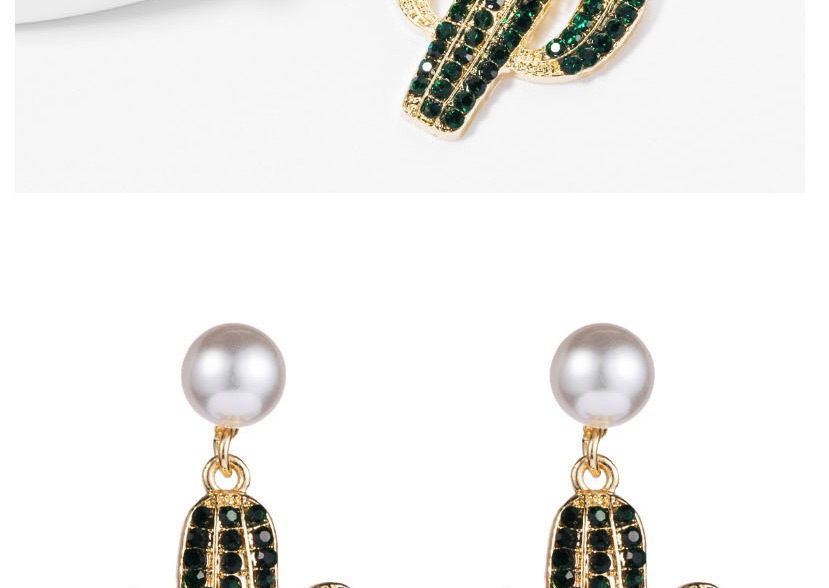 Fashion Black Alloy Diamond Cactus Pearl Stud Earrings,Drop Earrings