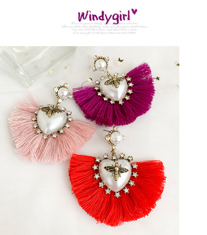 Fashion Red Alloy Pearl Love Bee Short Tassel Stud Earrings,Drop Earrings