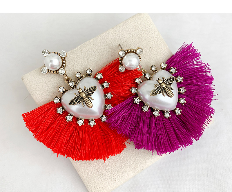 Fashion Purple Alloy Pearl Love Bee Short Tassel Stud Earrings,Drop Earrings
