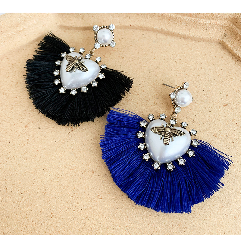 Fashion Royal Blue Alloy Pearl Love Bee Short Tassel Stud Earrings,Drop Earrings