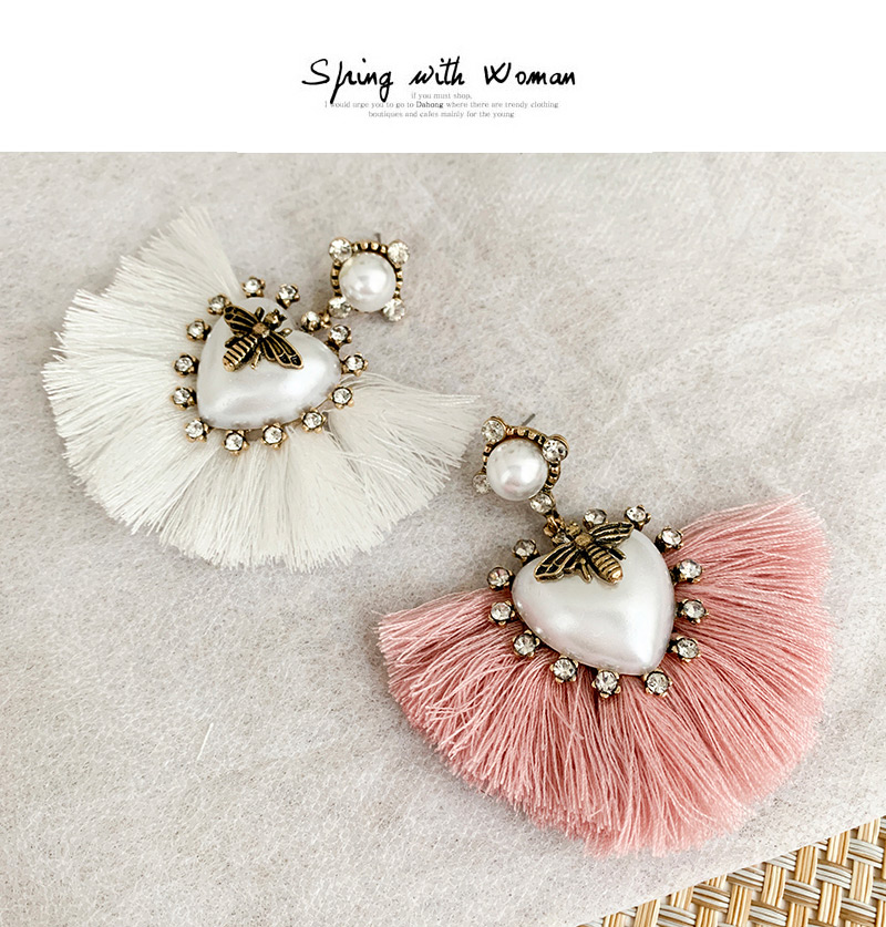 Fashion Light Pink Alloy Pearl Love Bee Short Tassel Stud Earrings,Drop Earrings