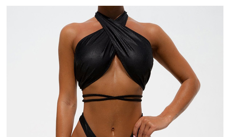 Fashion Black Leather Tie Lace Split Swimsuit,Bikini Sets