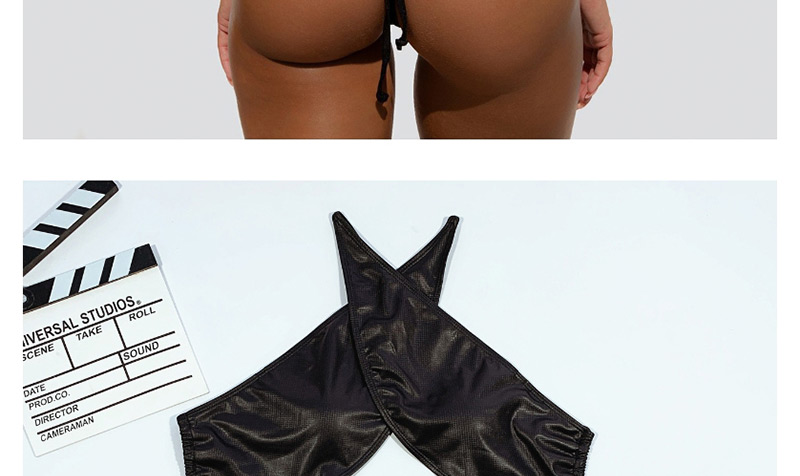 Fashion Black Leather Tie Lace Split Swimsuit,Bikini Sets