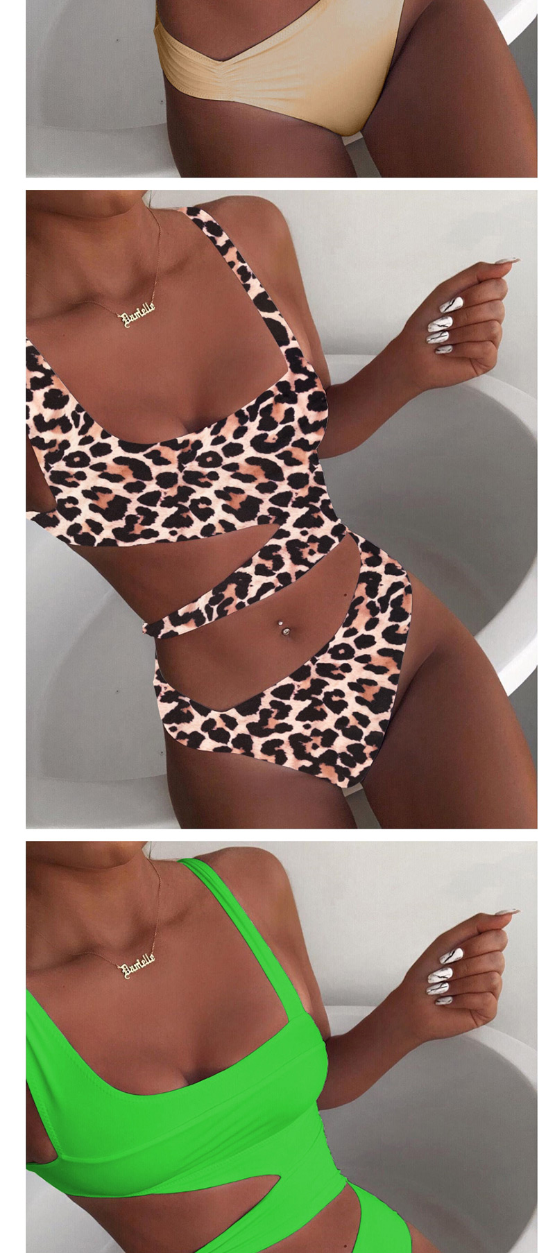 Fashion Black Wave Point Polka-dot Print Cutout Strap Stitching One-piece Swimsuit,One Pieces