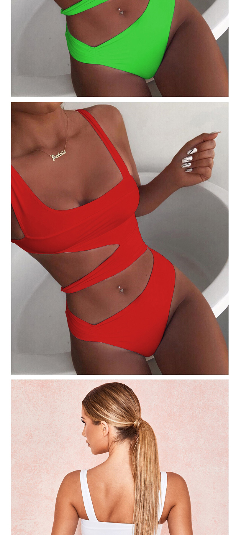 Fashion Rose Red Cutout Lace Up One Piece Swimsuit,One Pieces