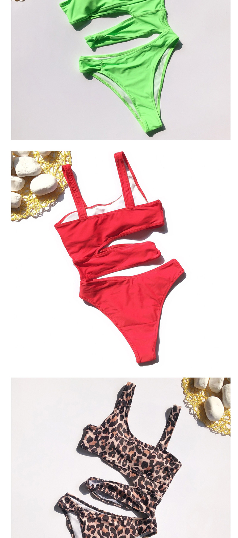 Fashion Rose Red Cutout Lace Up One Piece Swimsuit,One Pieces