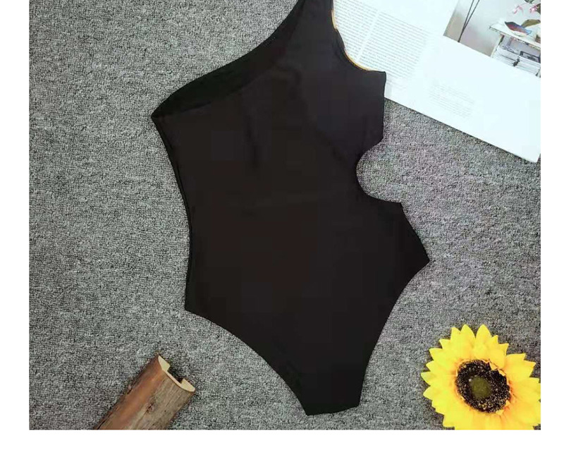 Fashion Black One-shoulder Stitching Leopard Print Cutout One-piece Swimsuit,One Pieces