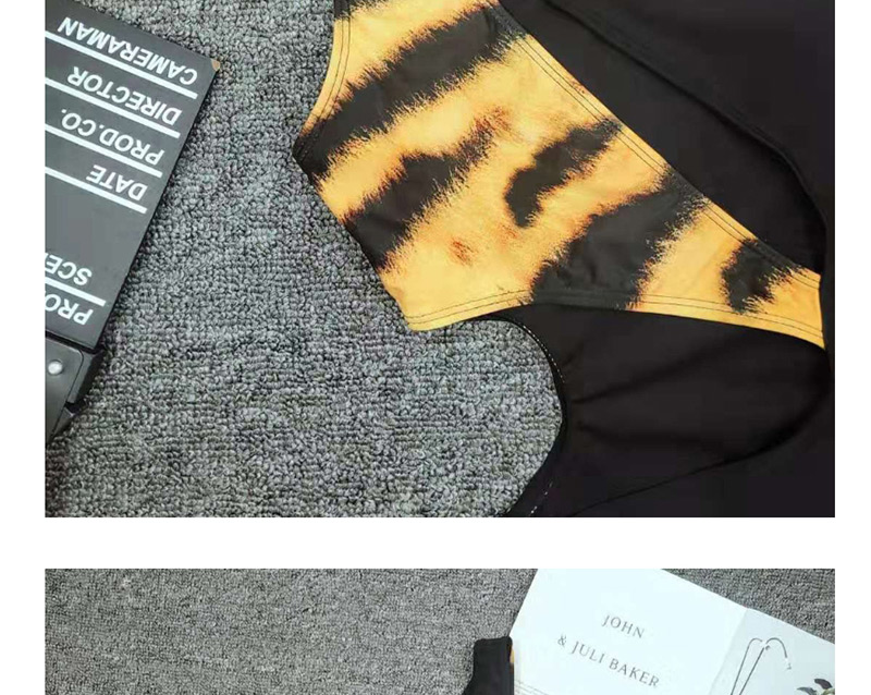 Fashion Black One-shoulder Stitching Leopard Print Cutout One-piece Swimsuit,One Pieces