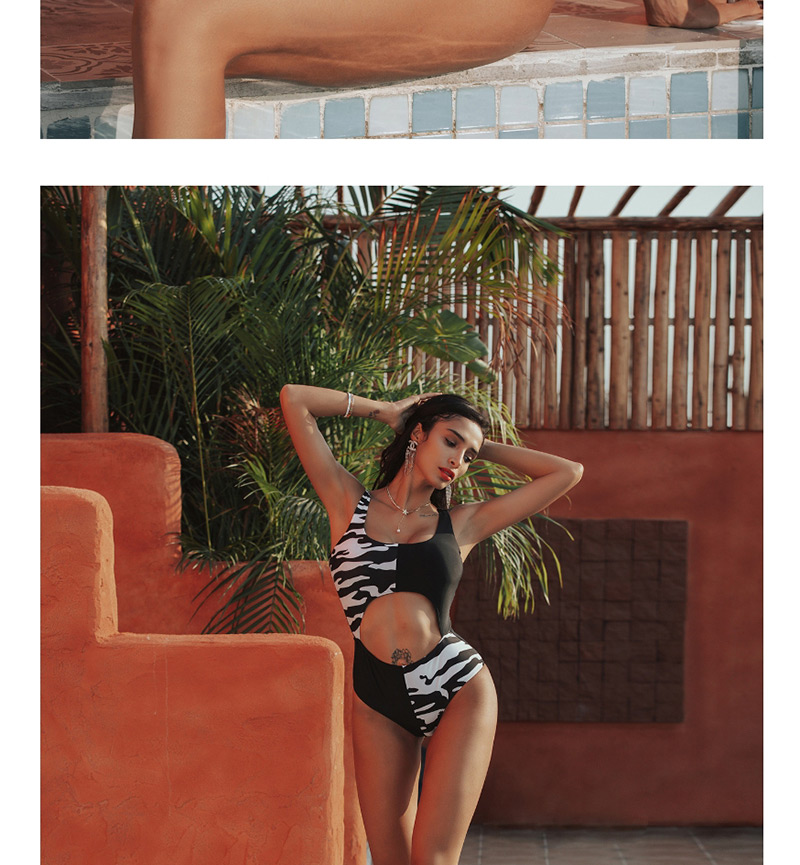 Fashion Black Camouflage Stitched Printed One-piece Swimsuit,One Pieces