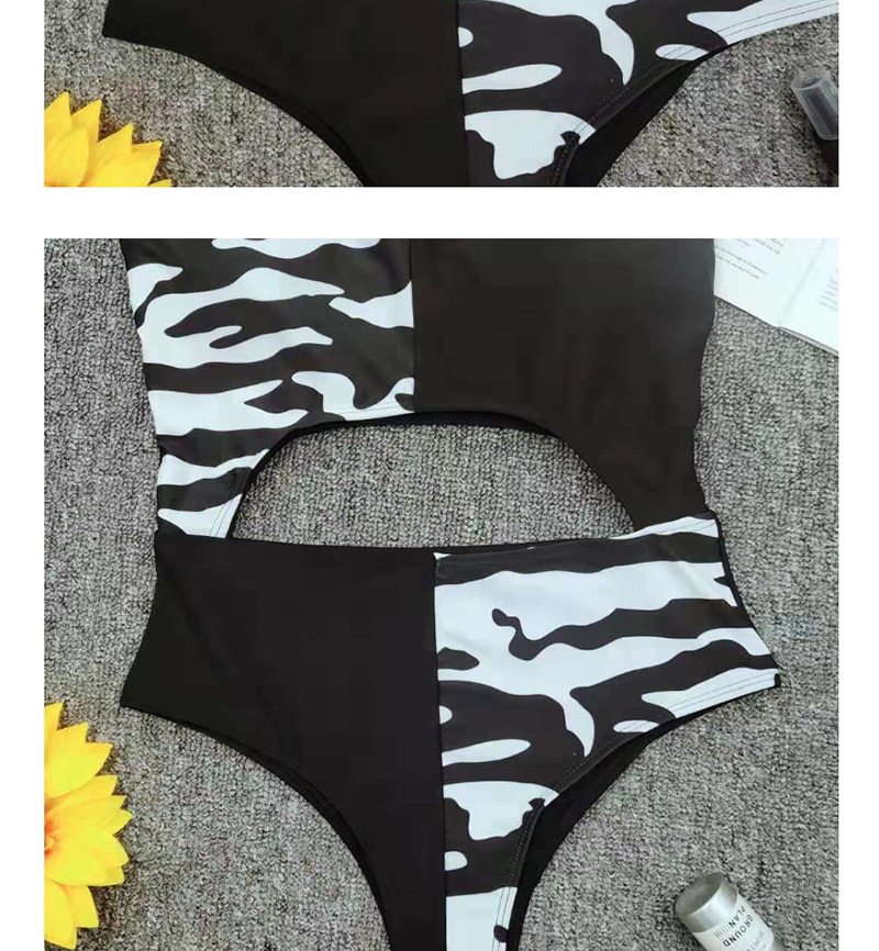 Fashion Black Camouflage Stitched Printed One-piece Swimsuit,One Pieces