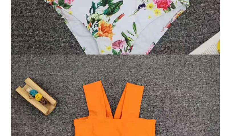 Fashion Orange Contrasting Printed Knotted Split Swimsuit,Bikini Sets