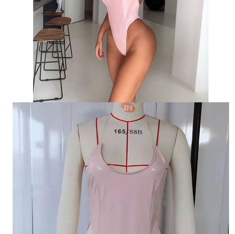 Fashion Pink Leather Backless Invisible Shoulder Strap One Piece,One Pieces